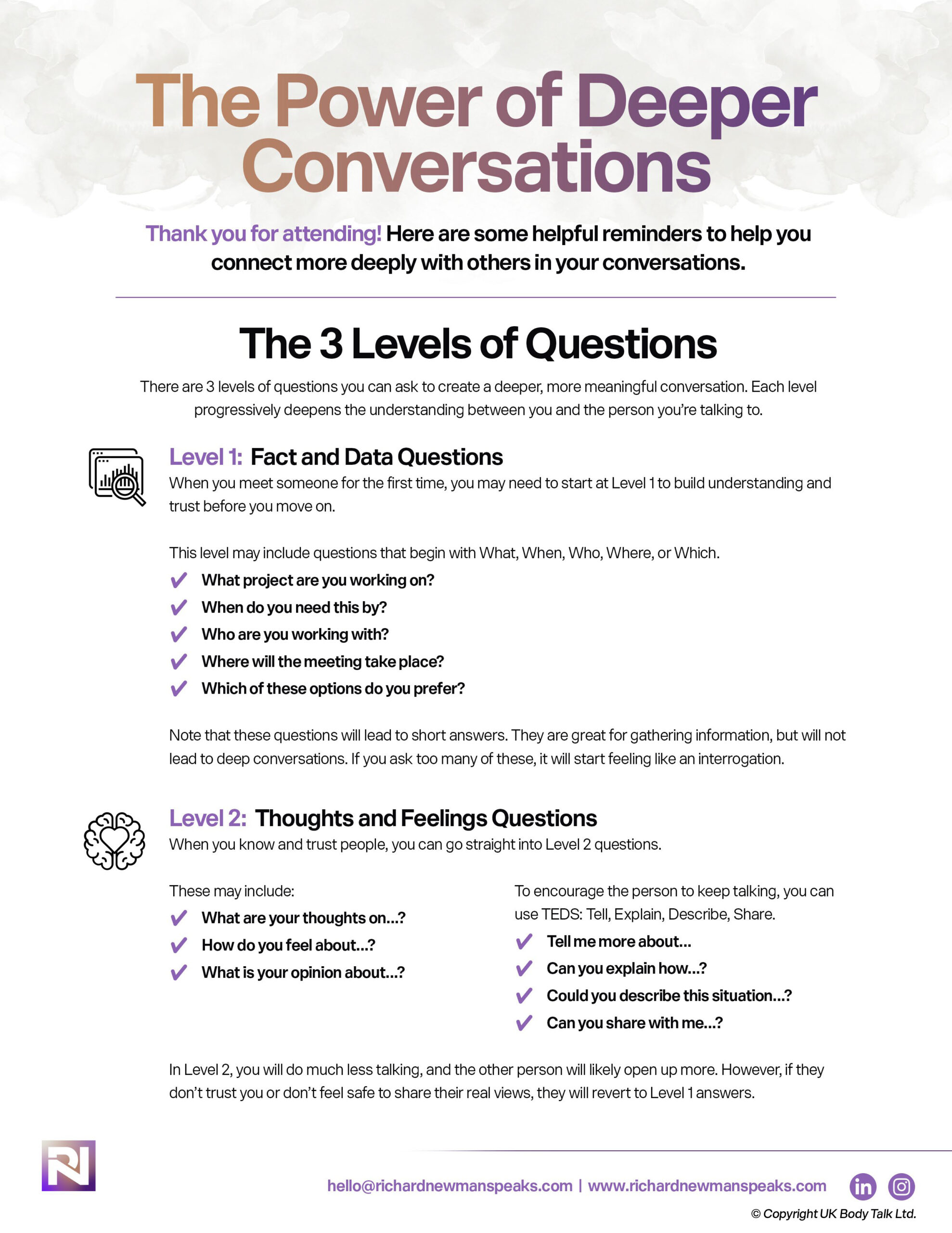 Richard Newman - The Power of Deeper Conversations Handout-1 Richard Newman - The Power of Deeper Conversations Handout-1
